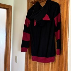 Black and Burgundy Cozy Waffle-Knit Hooded Sweater cat ear hoodie